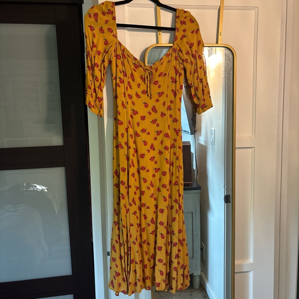Reformation Yellow Midi Sundress with Puff Sleeves